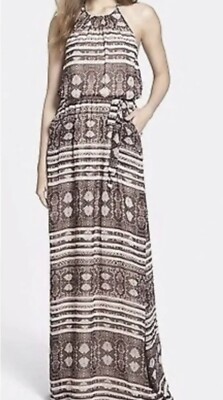 jessica simpson halter maxi dress Jessica Simpson Snake Stripe Print Sheer Overlay Halter Maxi Dress Size 6 Lined