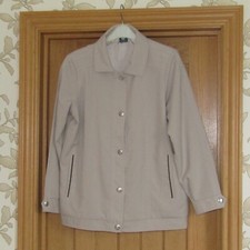 Amber Ladies Smart Beige Taupe Summer Jacket Uk 12/14 Black Trim Silver Buttons