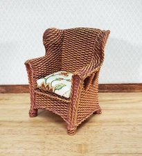 Dollhouse Resin Rattan Wicker Chair with Cushion 1:12 Scale Furniture by Reutter