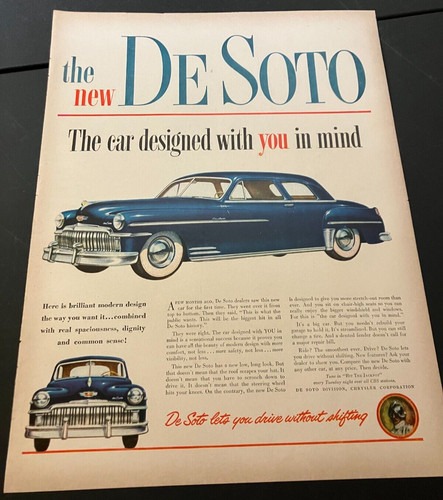 Blue 1949 DeSoto Custom - Vintage Original Color Print Ad Wall Art - CLEAN