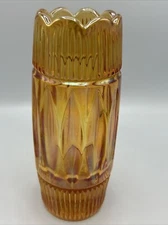 Vtg Brockwitz Marigold Carnival Iridescent Glass Vase 8"