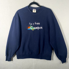 Vintage I'm A Happy Camper Pullover Sweatshirt Blue USA Made Size Large