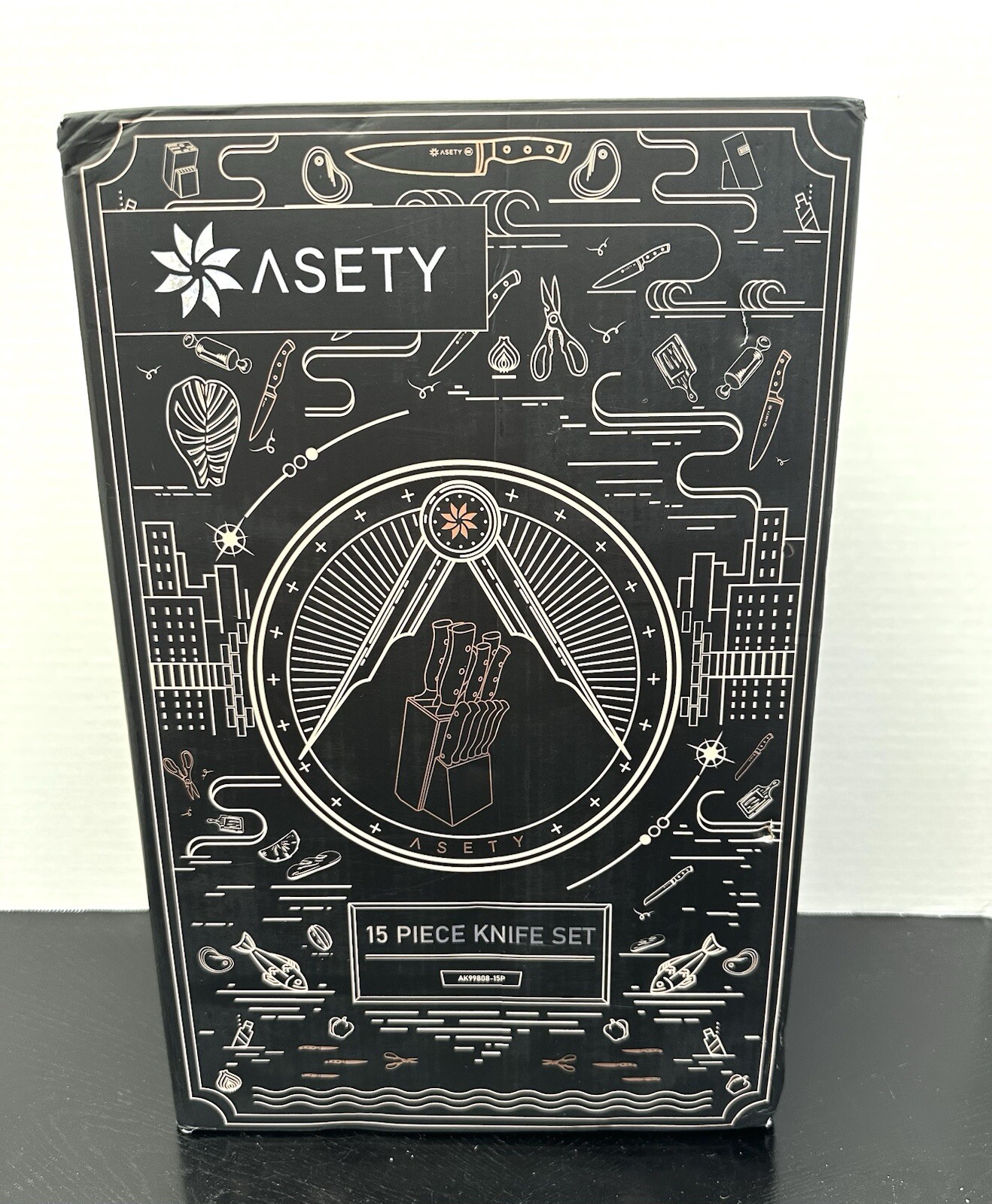 Asety 15pc Kitchen Knife Set With Block & Knife Sharpener NSF Certified