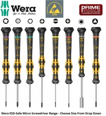 Wera Kraftform ESD Micro Precision Screwdrivers Slot,PH,Pozi,Hex,Torx Nut Spin,