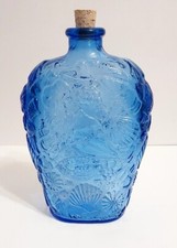 Vintage Blue Libbey Decorative Nautical Bottle W/ Cork. Beach Themed Home Decor.