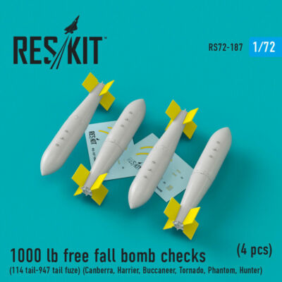 Reskit RS72-0187 Bomb checks (4 pcs) 1000 lb free fall model set 1:72 Detail kit