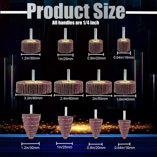 12-tlg. Fächerschleifradschleifer-Set, 1/4" Schaft Fächerschleifer für Bohrmaschine, Fächerscheibe - Bild 2 von 12