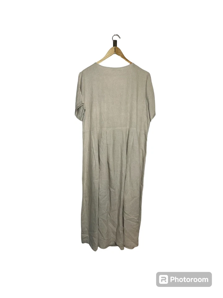 Maxi Vestido Vintage Smith & Hawken Lino Cuello Cuadrado Plisado Beige Campesino Boho Foto 2 de 4