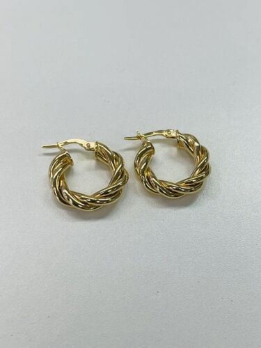 14K Yellow Gold Solid Round Creole Hoop Earrings Small Size 2cm Features 2.8 G - Picture 3 of 3