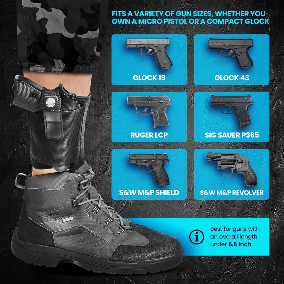 UNIVERSAL ANKLE HOLSTER 380/9mm/22LR  FAST SILENT DRAW, COMFORT CONCEALED CARRY - Image 3 of 4