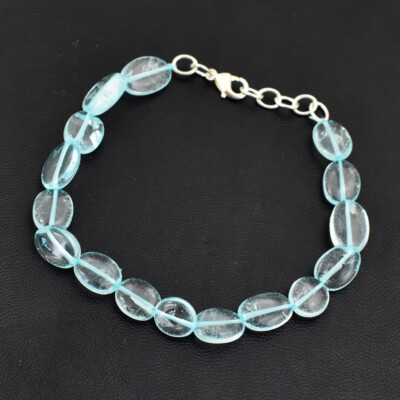 75,00 kt natürliches 7 Zoll langes Aquamarin ovale Form Perlen Armband NK-08E258