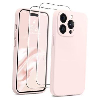  for iPhone 14 Pro Phone Case, Upgraded Silicone [Stronger Camera Chalk Pink
