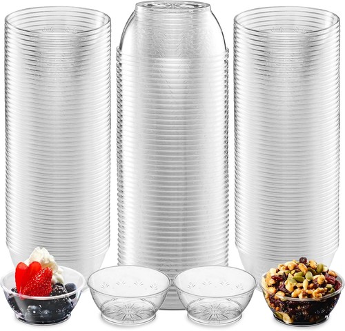 Clear Mini Plastic Bowls - (Bulk 100 Pack) 6 Oz Disposable Premium