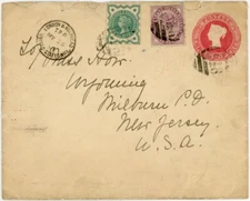 GB QV 1901 RAILWAY TPO UNITED STATES MAIL + K48 PMKS HOLYHEAD UPRATED STATIONERY