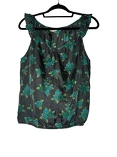 Heritage 1981 100% Silk Top Women’s Small Floral Ruffle Lightweight Sleeveless