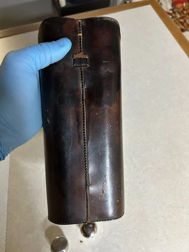 Antique Double Barrel Leather Flask ,Crystal Inserts/Silver Caps Extremely Rare - Picture 10 of 20