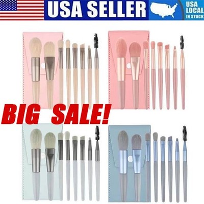 NEW 8pcs Makeup Brushes Travel Brush Set Makeup Set With Leather Bag