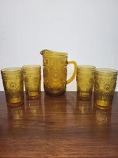 The Pioneer Woman Amber Adeline Glass Pitcher And Tumbler Tea Water Glasses