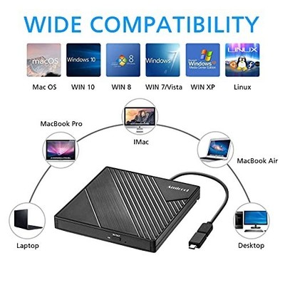 External  DVD Drive Burner, USB 3.0 and Type-C Optical Slim Bluray CD