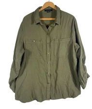 Social Standard by Sanctuary Top XL Gauzy Button Up Olive Green Coastal Preppy
