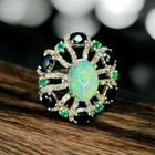Handmade Sterling Silver Opal Statement Ring, Emerald Sapphire Diamond Accents