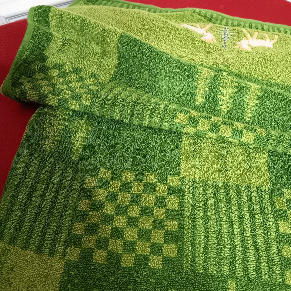 Набор из 3 100% хлопковых полотенец Wish For Joy Christmas Moose Bath зеленая шахматная доска - Изображение 4 из 4