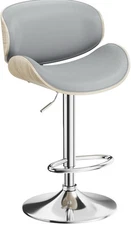 Modern  Bar Stool – Grey Leather Counter Height Chair with Back & Footrest (1PC)