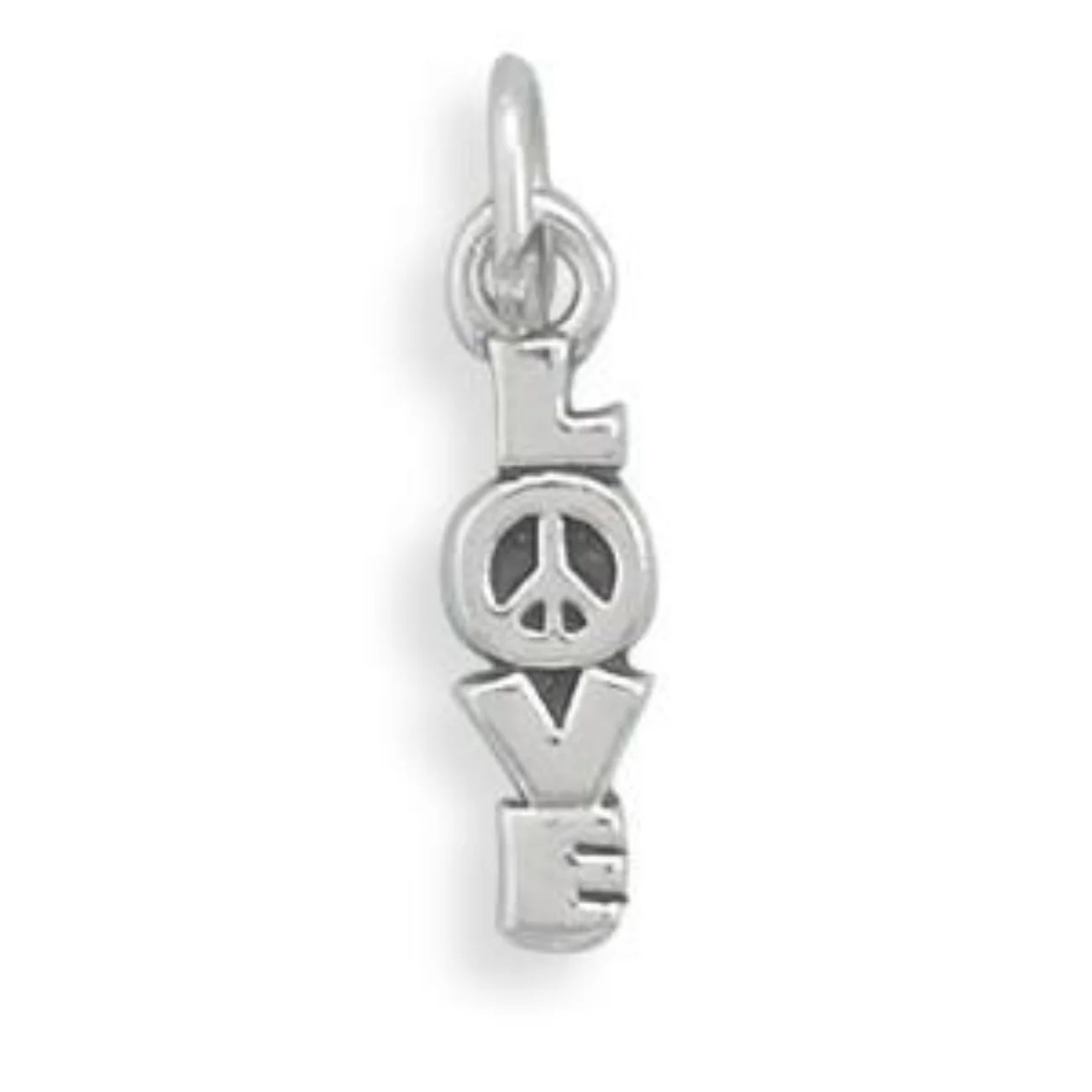 Dije LOVE oxidado de plata de ley .925 con signo de paz