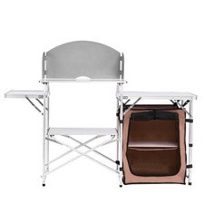 2-Tier Quick-Fold Outdoor Cook Table with Carry Bag 36x24x32in Brown