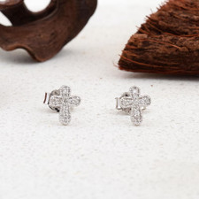 1.50Ct Lab-Created Moissanite Small Cross Stud Earrings 14K White Gold Plated