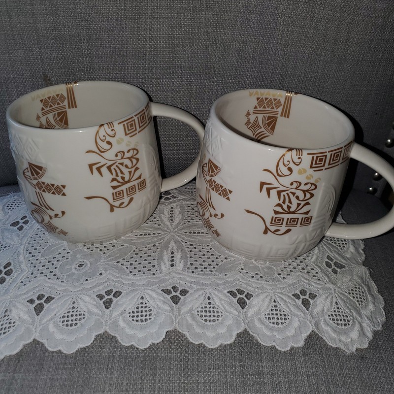 Starbucks Coffee Mugs, Three Regions, Aztec, Ivory and Gold, 2012