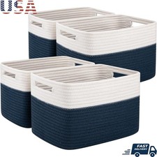 Cotton Rope Storage Basket Set Organizer W/ Handles Baby Pet Toys Towels New