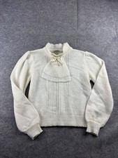 VTG WCC Womens M Ruffle Mock neck Sweater White Preppy Cottagecore Bow Coquette