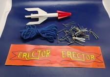 Gilbert Erector Set Reproduction Rocket, Flag, Hank of String and 16 T-clips