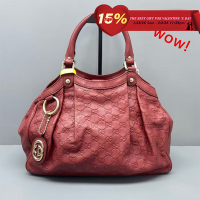 Gucci GG Jacquard Sukey Tote Bag Classic print leather commute red auth