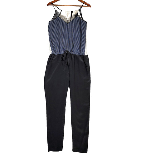 Barneys New York Mason Jumpsuit Women's 2 Blue Black Striped Sleeveless Preppy