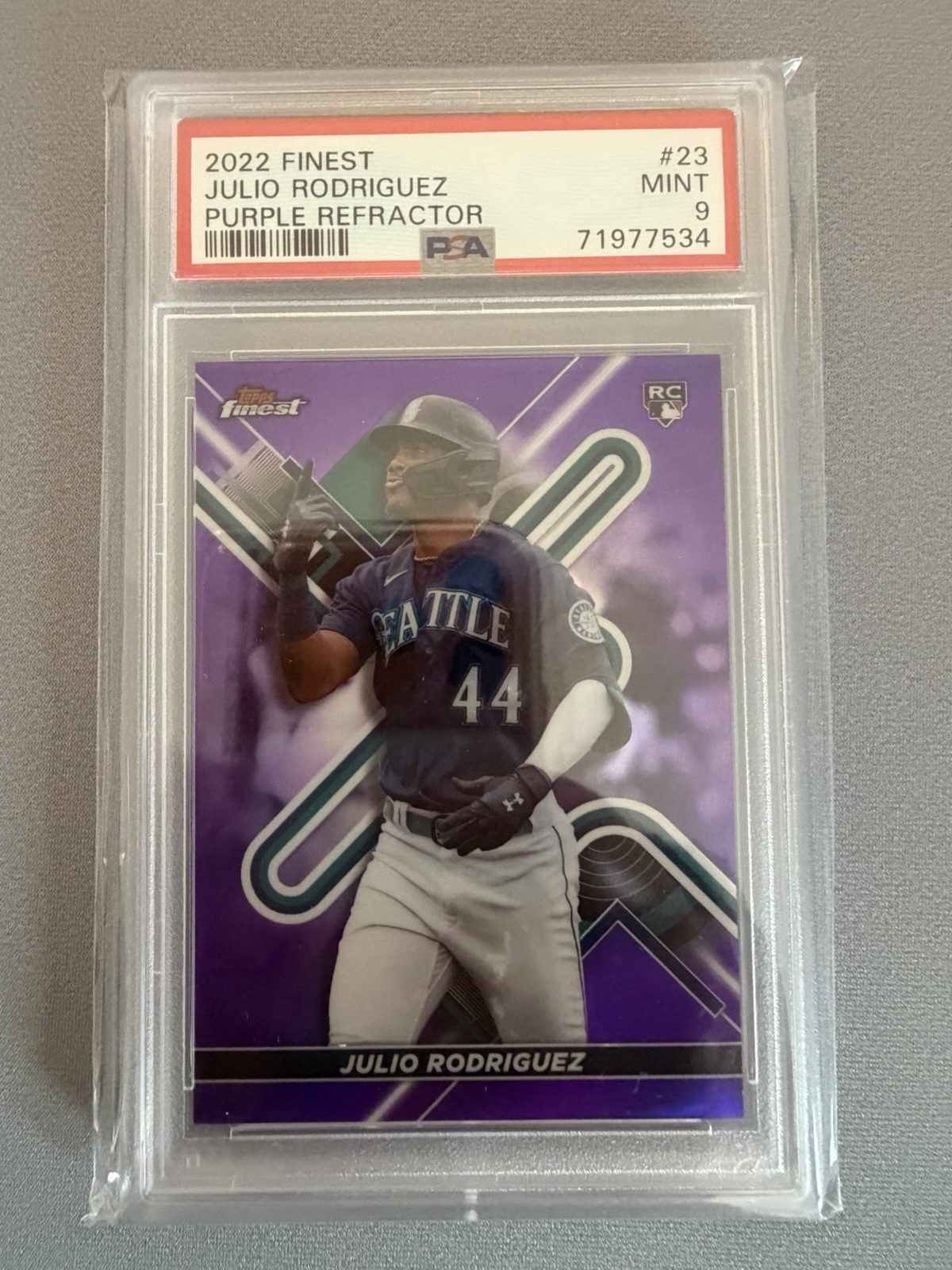 2022 Topps Finest Julio Rodriguez RC Mariners #23 Purple Refractor/250 PSA 9 view 3
