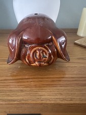 Dartmouth Pottery Devon Glossy Tan Money Box Vintage 1970s Grumpy Pig Design