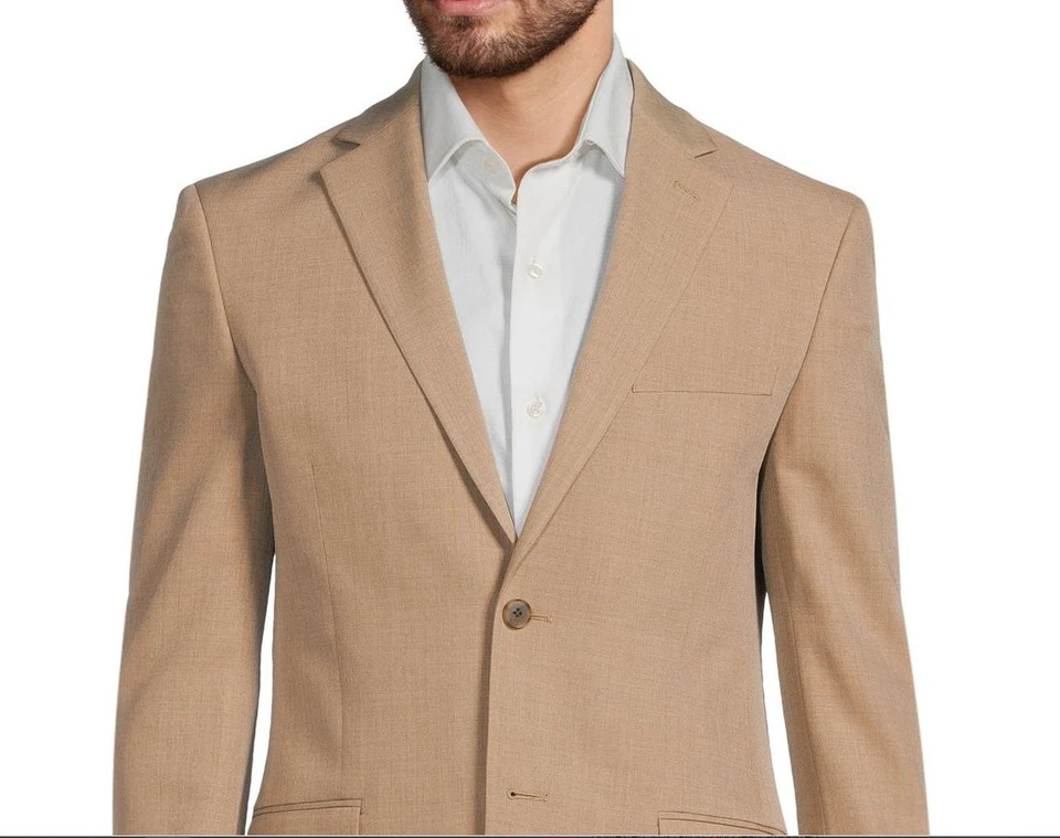 $495 全新带标签 DKNY 纯色单排扣棕褐色 2 按钮修身西装 — 第 2/4 张图片