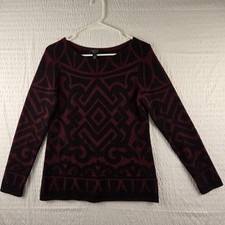 Charter Club 100 Cashmere Luxery Womens Red Black Geometric Sweater Size S