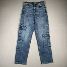 American Eagle Jeans Womens 4 Super High-Rise Baggy Straight Cargo Stretch Denim