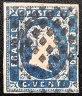 ASI Sardinia 1851 effigy 20c blue used Sass. 2 - f.to Cardillo
