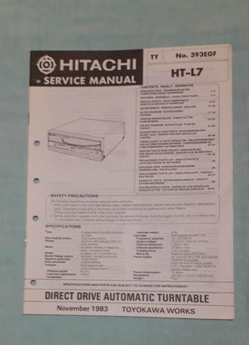 Manuel d'entretien pour platine vinyle automatique Hitachi HT-L7 Direct Drive 1983 - Photo 1/3