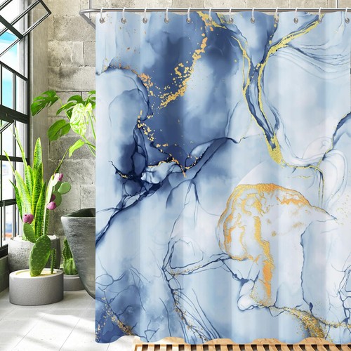 Shower Curtain, Blue Marble Shower Curtains for Bathroom, Abstract Blue Jade Tex - 第 4/9 張圖片