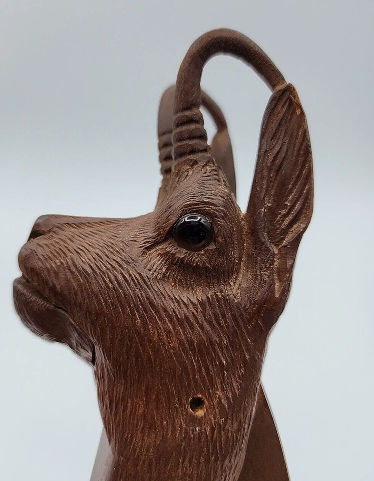 ANRI/Black Forest/Suisse Carved Mountain Goat Ibex Nutcracker Large Glass Eyes - Image 3 of 4