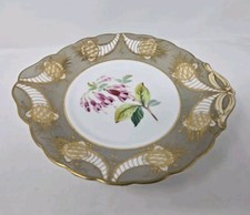 Ridgway China Footed Compote / Taza Hand Painted Fuchia Flowers 10 X 9 "