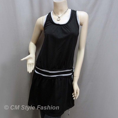 Lace Trimmed Low Waist Little Black Dress LBD XS