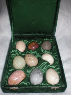 New Boxed Collection of 9 Genuine Onyx Eggs