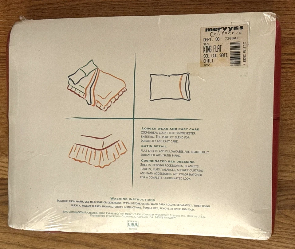 NEW Mervyns Celebration Luxury 200 Percale Red King Flat Sheet - Image 3 of 3