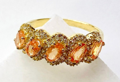 HSN Colleen Lopez Gold Plated Padparadscha Sapphire & Zircon Ring Size 6
